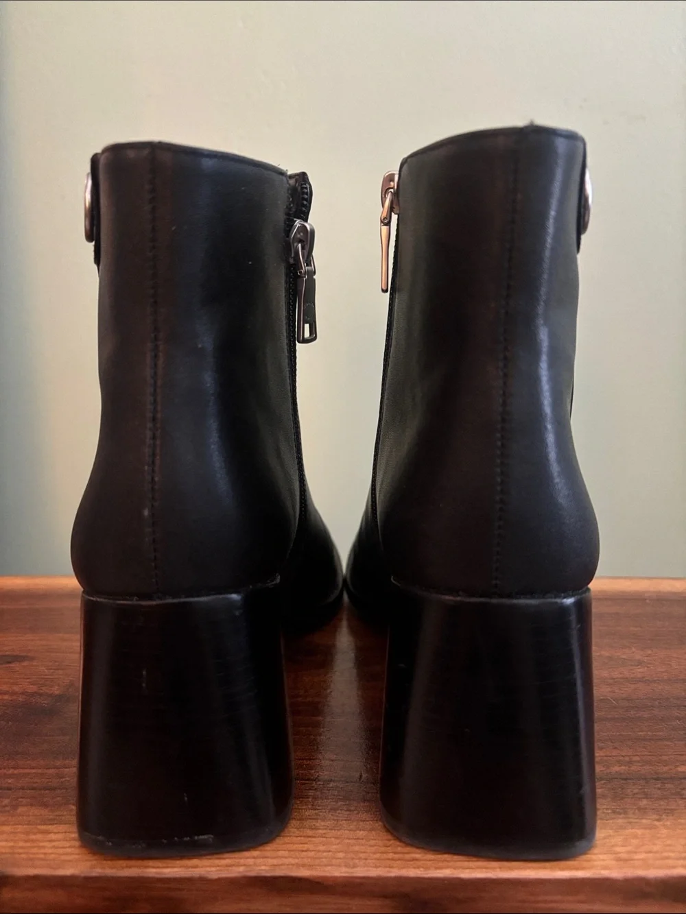 Coach Black Leather Ankle Boots with Block Heel